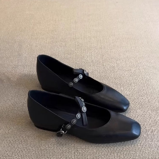 Damen elegante Ballerinas mit modischem Riemendetail und komfortablem Absatz EB