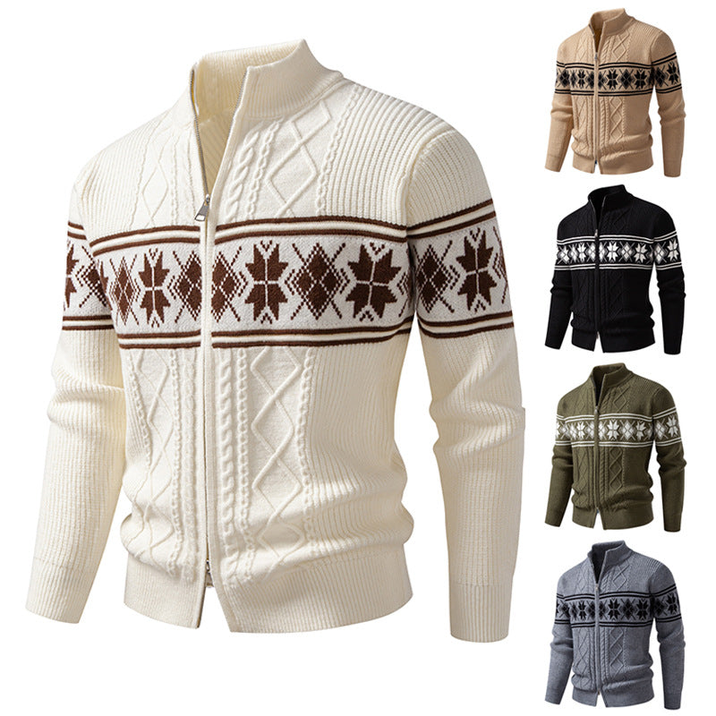 Herren nan Norweger-Strickjacke mit durchgehendem Reißverschluss und hohem Stehkragen EB