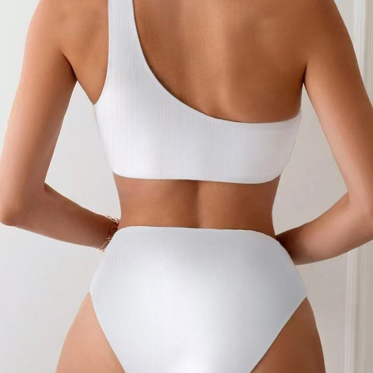 Damen Bikini-Set mit asymmetrischem Trägerschnitt und elegantem Ringdetail EB