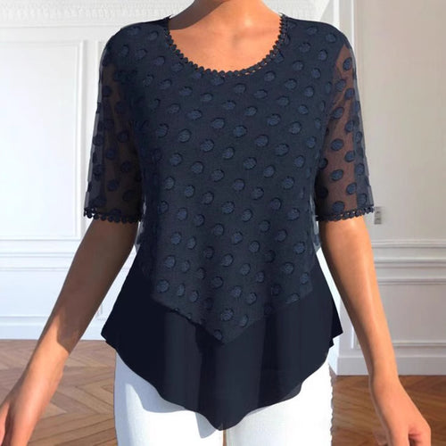 Damen elegante Tunika mit transparenten Ärmeln und strukturiertem Design Heidi-Mode
