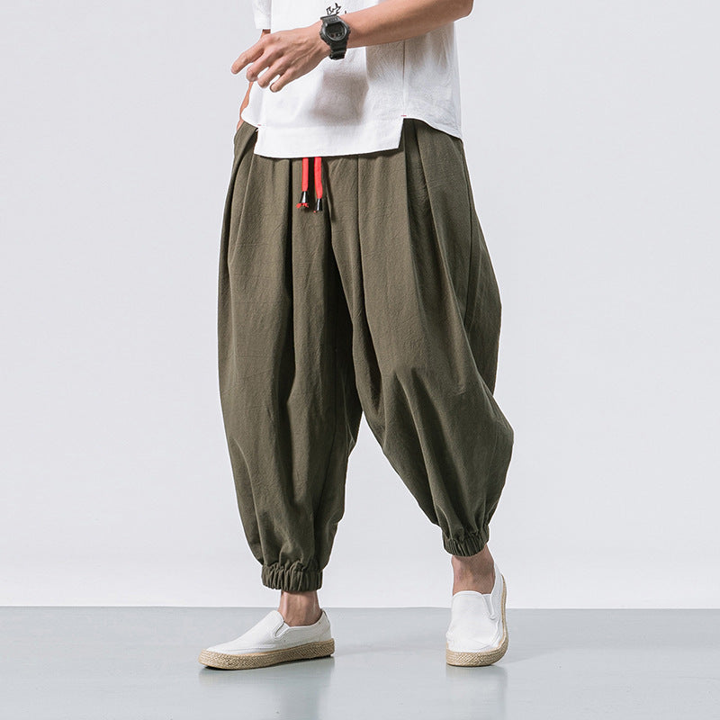 Herren nan lässige Leinen-Joggerhose mit Tunnelzug, strukturierter Oberfläche und elastischen Bündchen EB