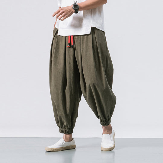 Herren nan lässige Leinen-Joggerhose mit Tunnelzug, strukturierter Oberfläche und elastischen Bündchen EB