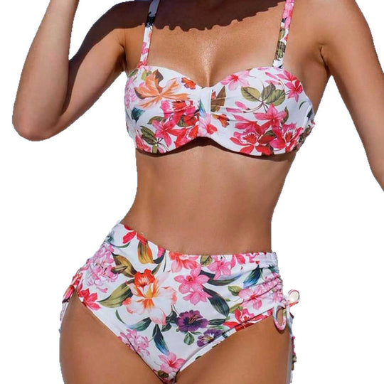Damen Blumiger Balconette-Bikini mit Hohem Bund EB