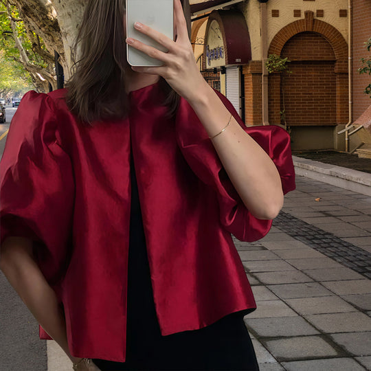 Damen Elegantes Midikleid mit strukturiertem Oberteil und voluminösen Ärmeln EB