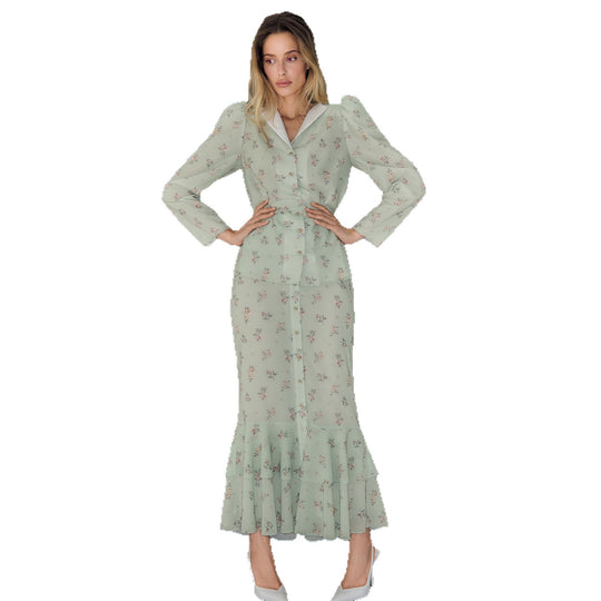 Damen Blütenmuster Maxikleid mit Puffärmeln EB