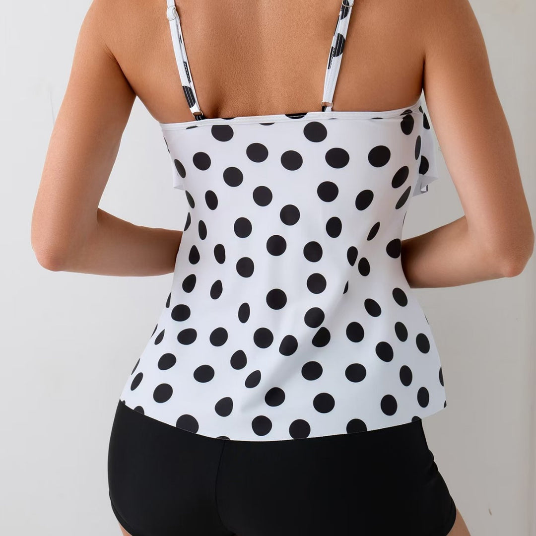 Damen Tankini-Set mit schickem Polka-Dot-Oberteil und bequemen Shorts EB