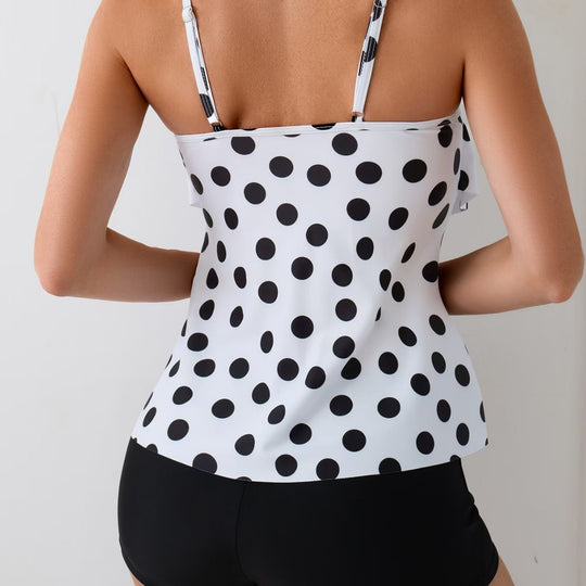 Damen Tankini-Set mit schickem Polka-Dot-Oberteil und bequemen Shorts EB