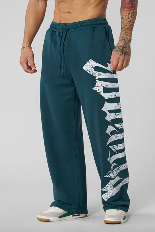 Herren nan weite Sweathose aus angerautem Fleece mit seitlichem Vintage-Print und Kordelbund EB