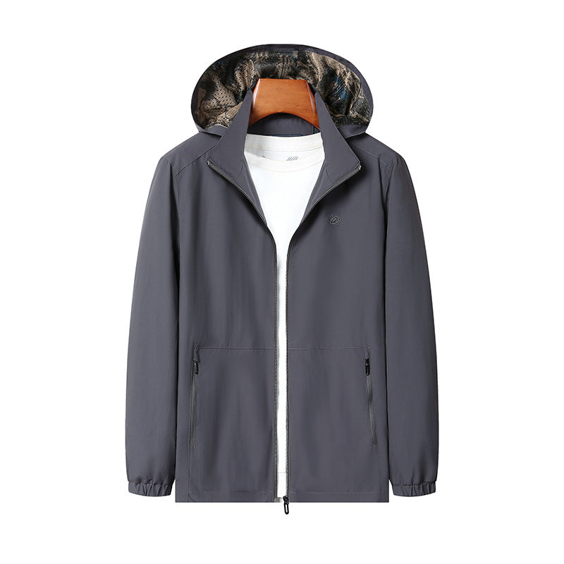 Herren Leichte Wind- und Wasserabweisende Kapuzenjacke mit Camouflage-Innenfutter EB