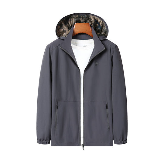 Herren Leichte Wind- und Wasserabweisende Kapuzenjacke mit Camouflage-Innenfutter EB