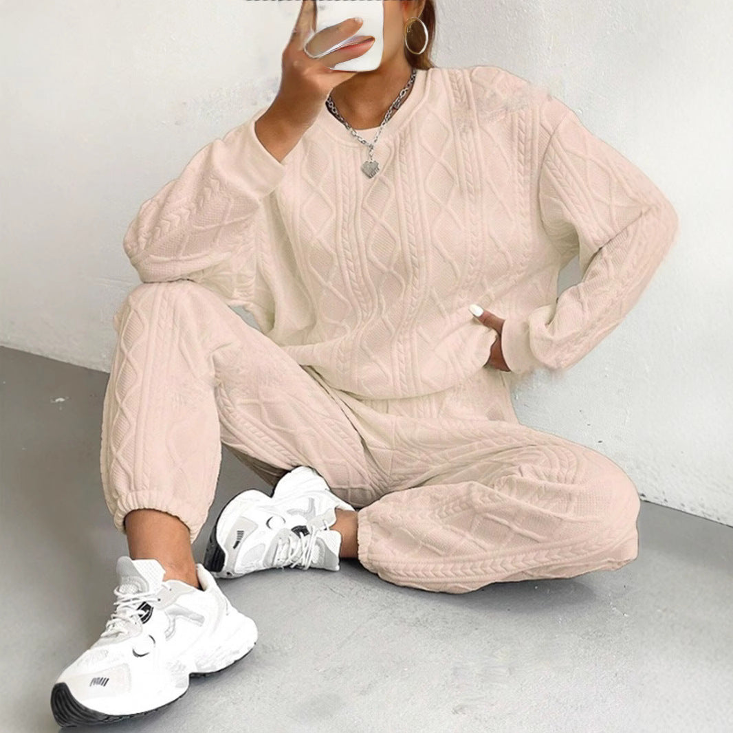 Damen gemütlicher Strick-Loungewear-Set mit Struktur EB