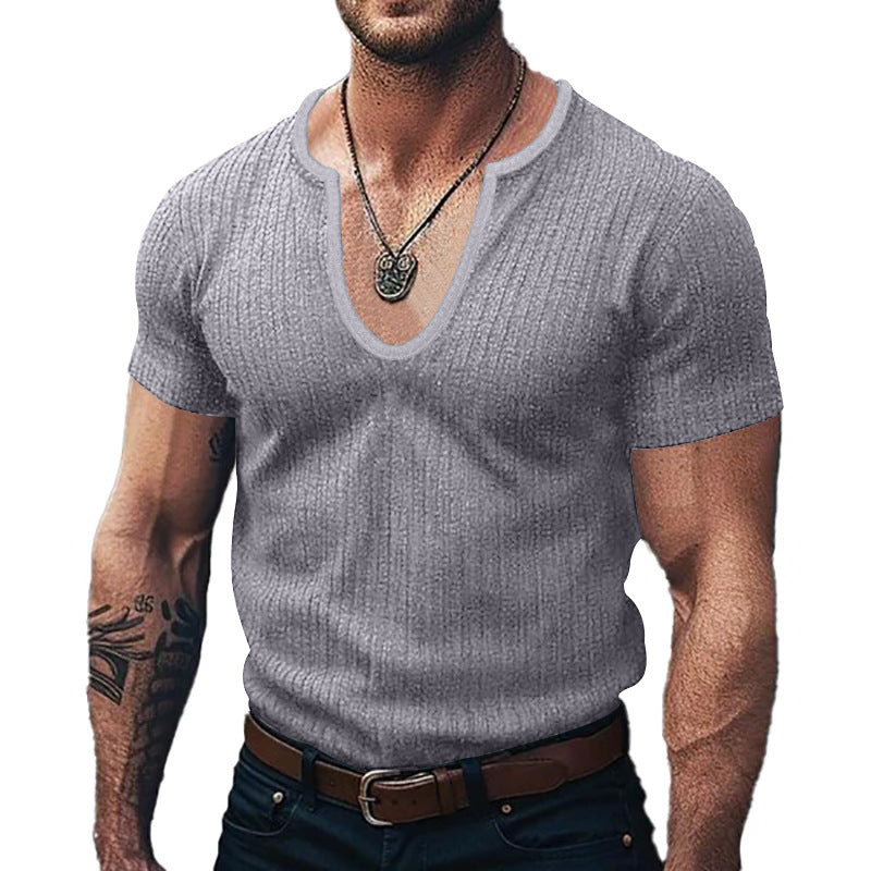 Herren Ribbed V-Ausschnitt T-Shirt EB