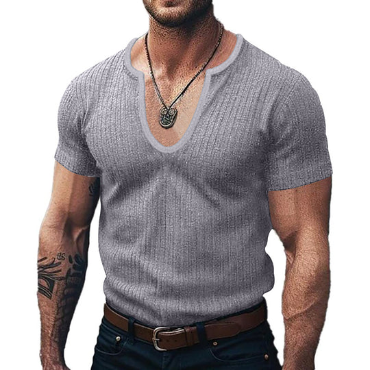 Herren Ribbed V-Ausschnitt T-Shirt EB