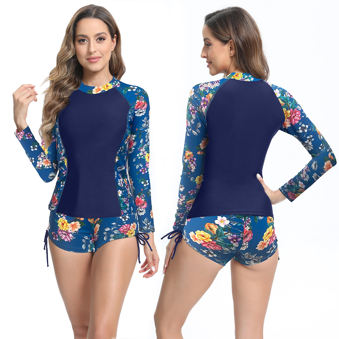 Damen UV-Schutz Langarm Schwimmanzug mit floralen Akzenten EB