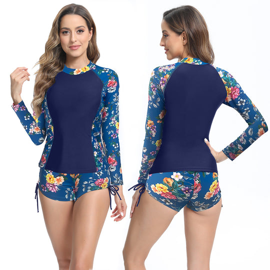 Damen UV-Schutz Langarm Schwimmanzug mit floralen Akzenten EB