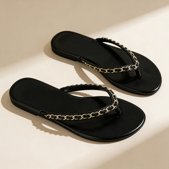 Damen Zehentrenner-Sandalen mit luxuriösem Kettenakzent und komfortablem Fußbett EB