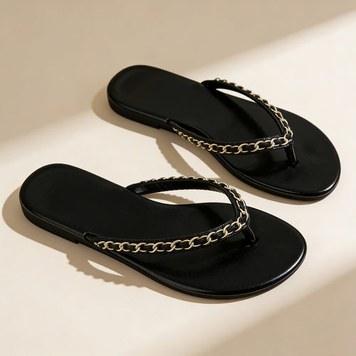 Damen Zehentrenner-Sandalen mit luxuriösem Kettenakzent und komfortablem Fußbett EB