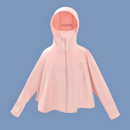 Unisex nan ultraleichte Kinder-Sonnenschutzjacke mit Kapuze, Reißverschluss, Meshfutter und Bärenstickerei  EB