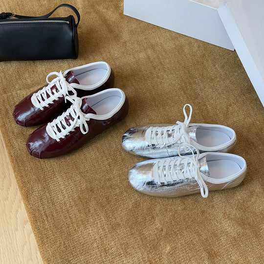 Damen modische Sneaker mit glänzender Oberfläche und robustem Design EB