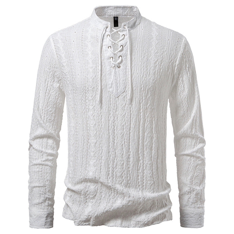 Herren Langärmliges Shirt mit kreativem Schnürdesign EB
