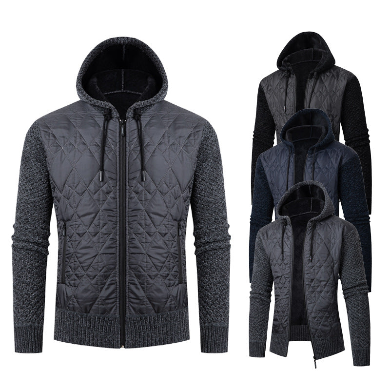 Herren nan gesteppte Kapuzenjacke mit wattierter Front, Strickärmeln und Teddyfutter EB