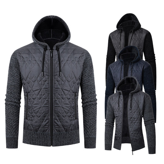 Herren nan gesteppte Kapuzenjacke mit wattierter Front, Strickärmeln und Teddyfutter EB