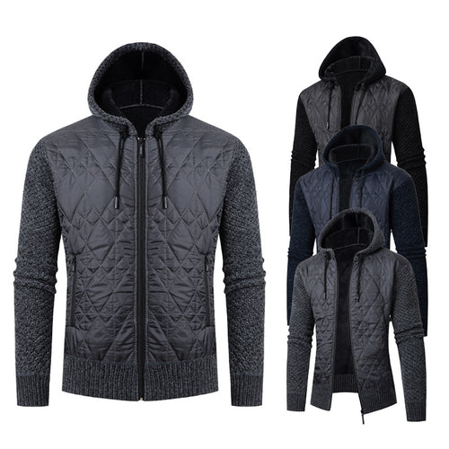 Herren nan gesteppte Kapuzenjacke mit wattierter Front, Strickärmeln und Teddyfutter EB