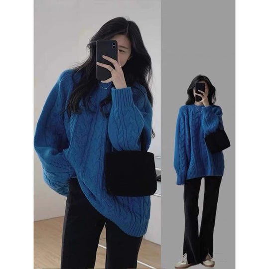 Damen Grobstrickpullover im lässigen Oversized-Stil mit Zopfmuster EB