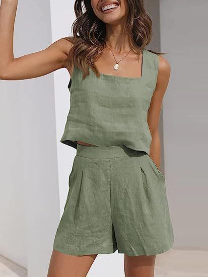 Damen Leichte Sommerbluse und Shorts Set EB