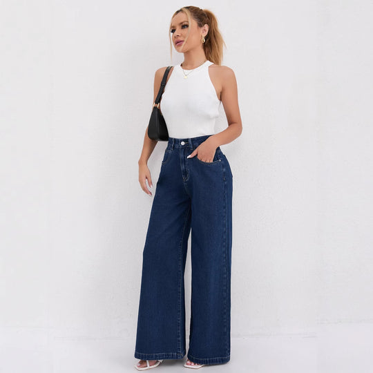 Damen Weite High-Waist Jeans mit eleganter Beinform EB