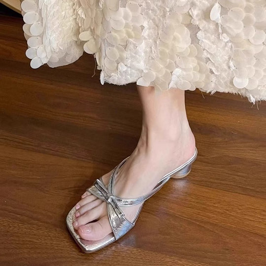 Damen elegante Mules mit dekorativem Schleifenakzent EB