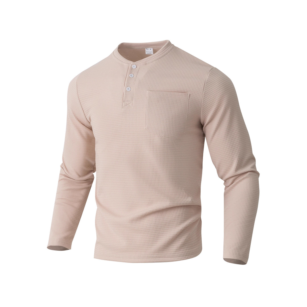 Herren nan Langarm Henley mit Waffelstruktur und Brusttasche thermisches Langarmshirt EB