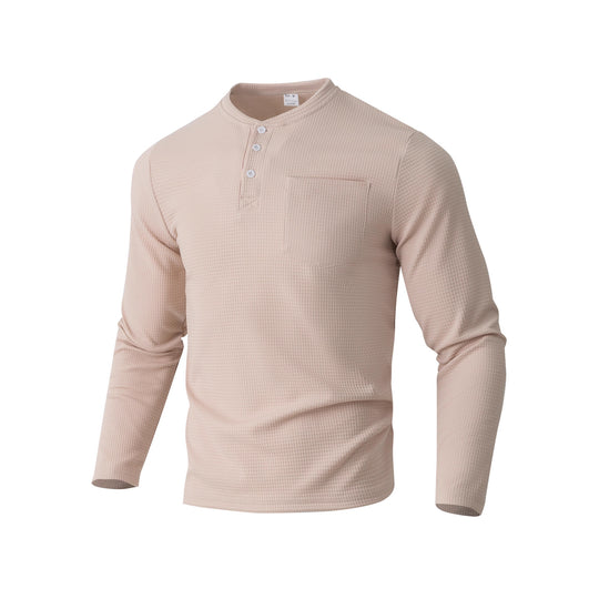 Herren nan Langarm Henley mit Waffelstruktur und Brusttasche thermisches Langarmshirt EB