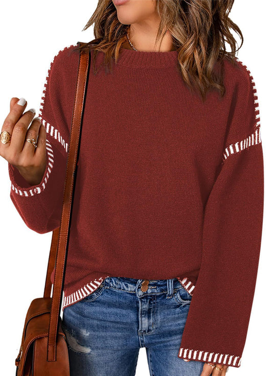 Damen modischer Pullover mit kontrastierenden Ärmelabschlüssen und legerem Schnitt EB