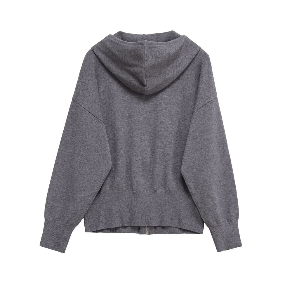 Damen lässige Kapuzenjacke mit Reißverschluss EB