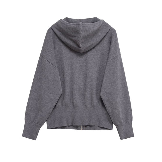 Damen lässige Kapuzenjacke mit Reißverschluss EB