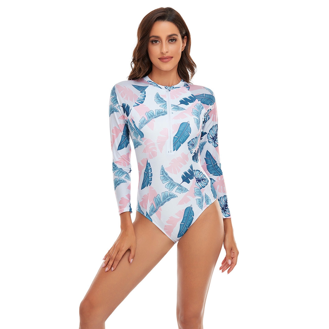 Damen Sportlicher Langarm-Badeanzug mit floralem Muster EB