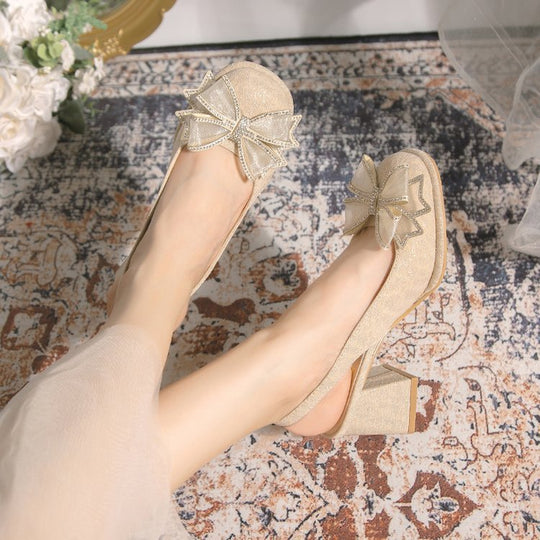 Damen Slingback-Pumps mit dekorativem Schleifenakzent und komfortablem Blockabsatz EB