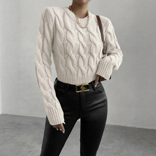 Damen Feiner Zopf‑Strickpullover mit Rundhals und gerippten Bündchen EB
