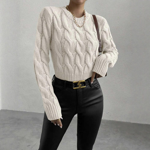 Damen Grobstrick Pullover mit Zopfmuster EB