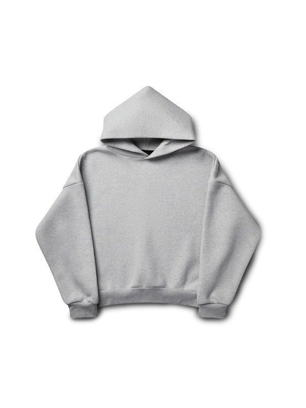Unisex minimalistischer Kapuzenpullover ohne Kängurutasche mit überschnittener Schulter und geripptem Saum EB