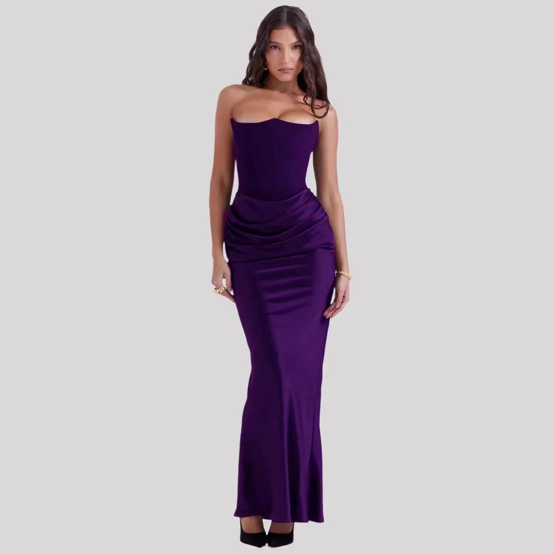 Damen Elegantes Abendkleid mit tiefem Dekolleté und drapierten Details EB