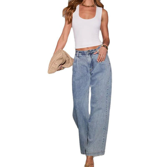 Damen nan weite Highwaist-Jeans mit weitem Bein, legerer Passform und soften Denim-Finish EB