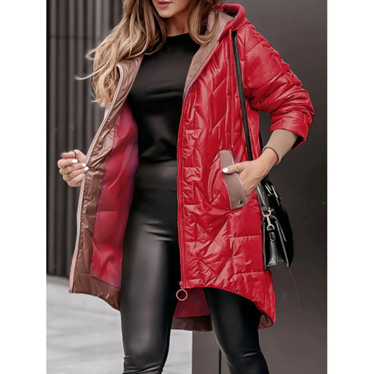 Damen Lässige Steppjacke mit Kapuze und großen Taschen EB