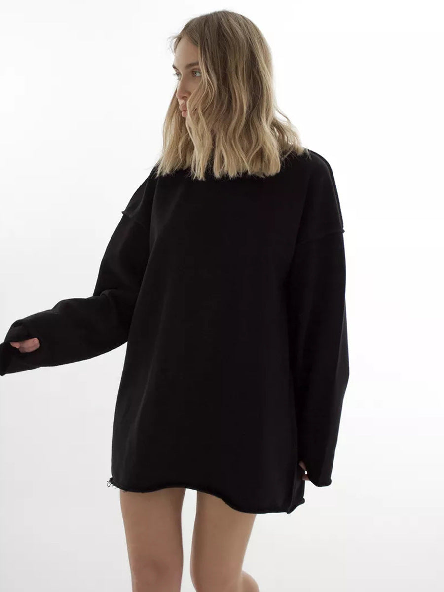 Damen oversized Sweatshirt mit ausgefranstem Saum und verlängerten Ärmeln EB