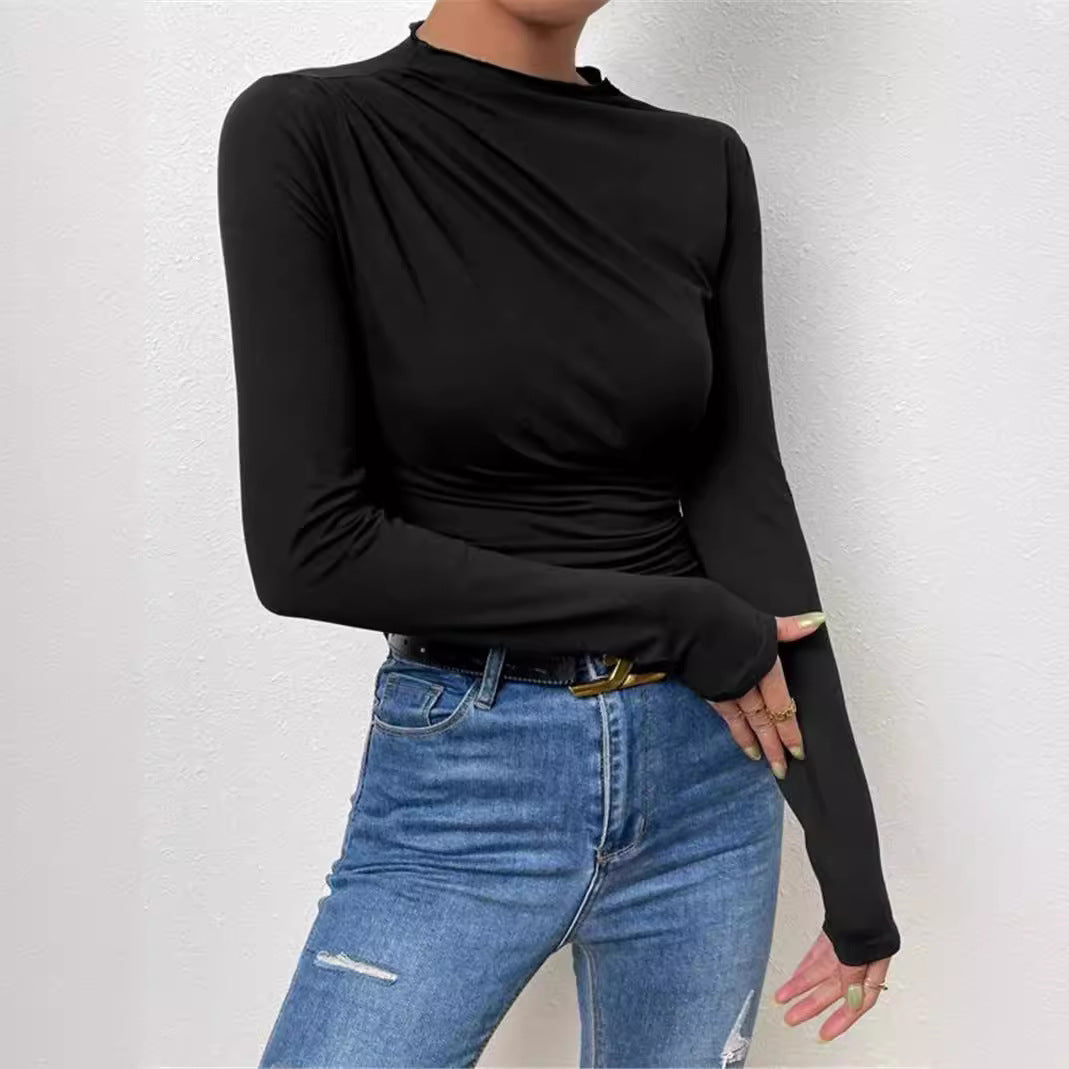 Damen Elegantes Longsleeve Shirt mit Raffungen EB