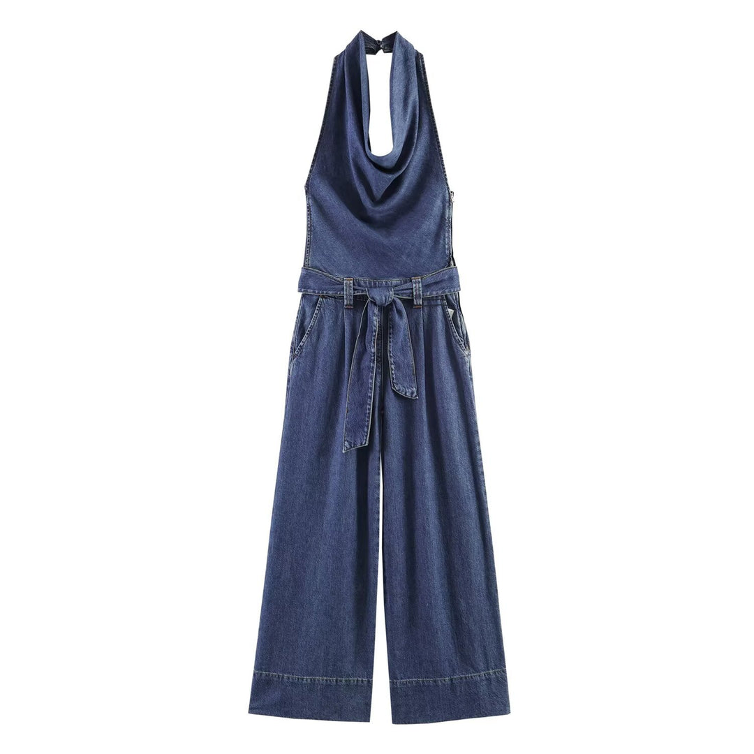 Damen Jumpsuit mit tiefem V-Ausschnitt und weitem Bein EB