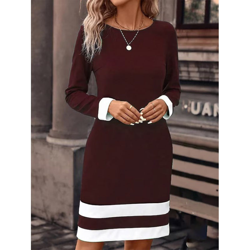 Damen Elegantes Kleid mit kontrastierenden Ärmelabschlüssen und Saum EB
