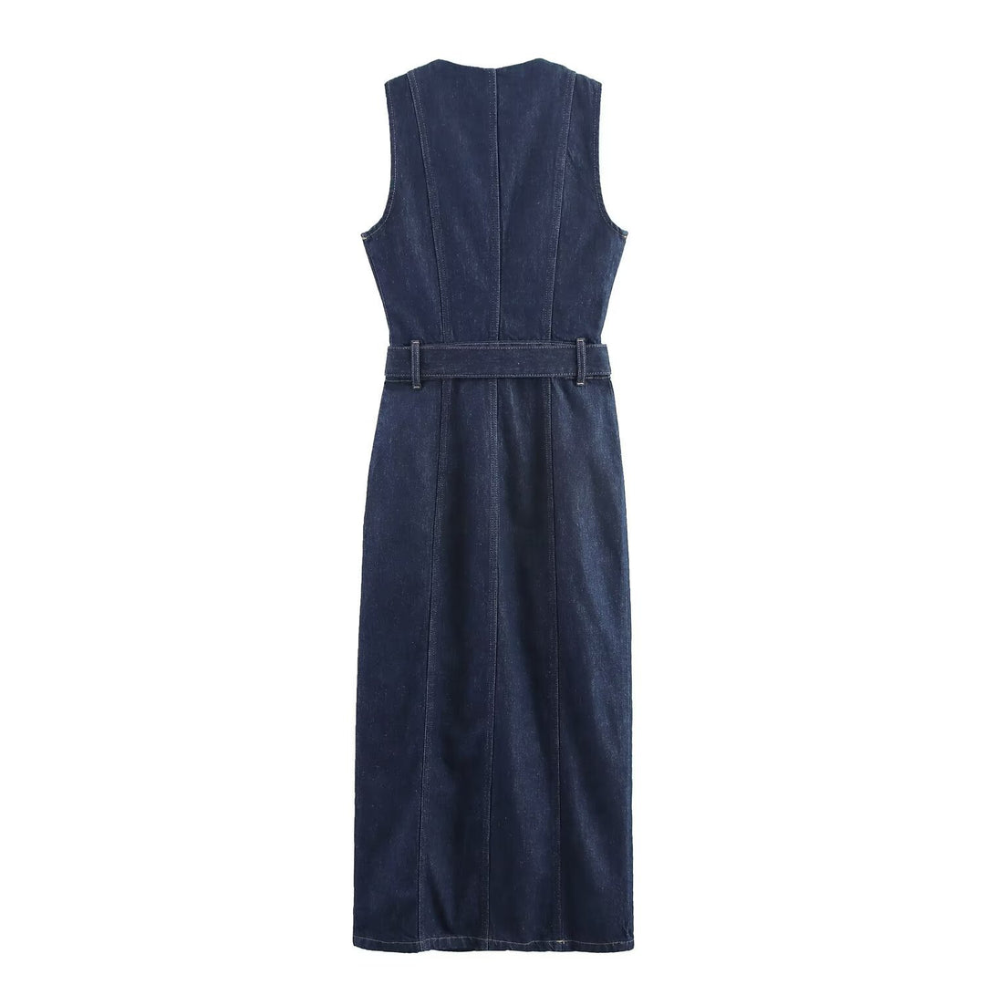 Damen Jeanskleid mit knopflosem Design und tailliertem Schnitt EB