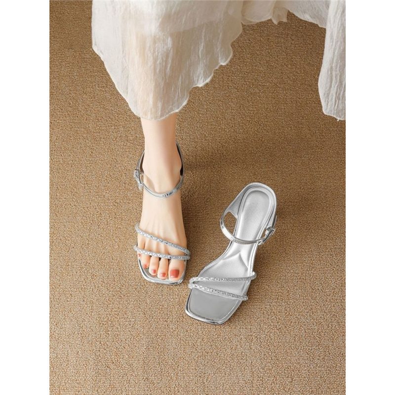 Damen elegante Plateau Sandalen mit rhinestone Akzenten EB